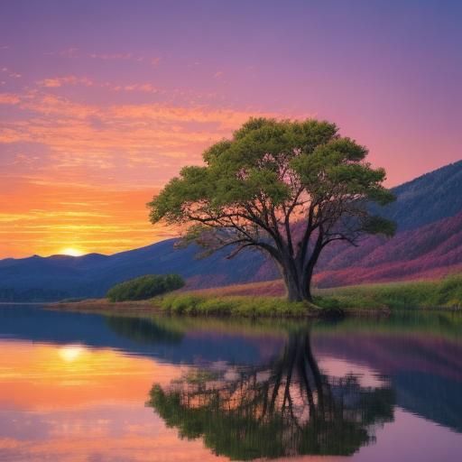 Expressionist Sunset Landscape with Lone Tree