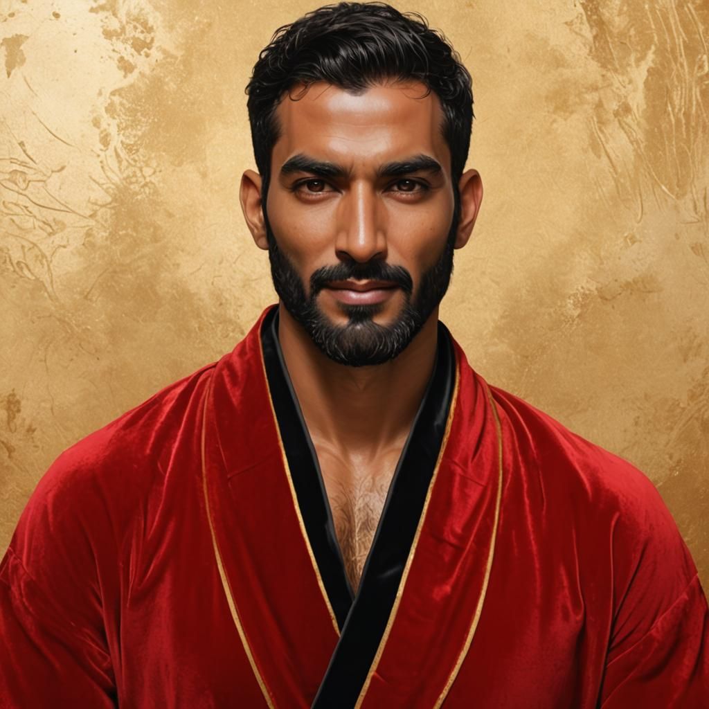 Handsome Man in Red Velvet Robe