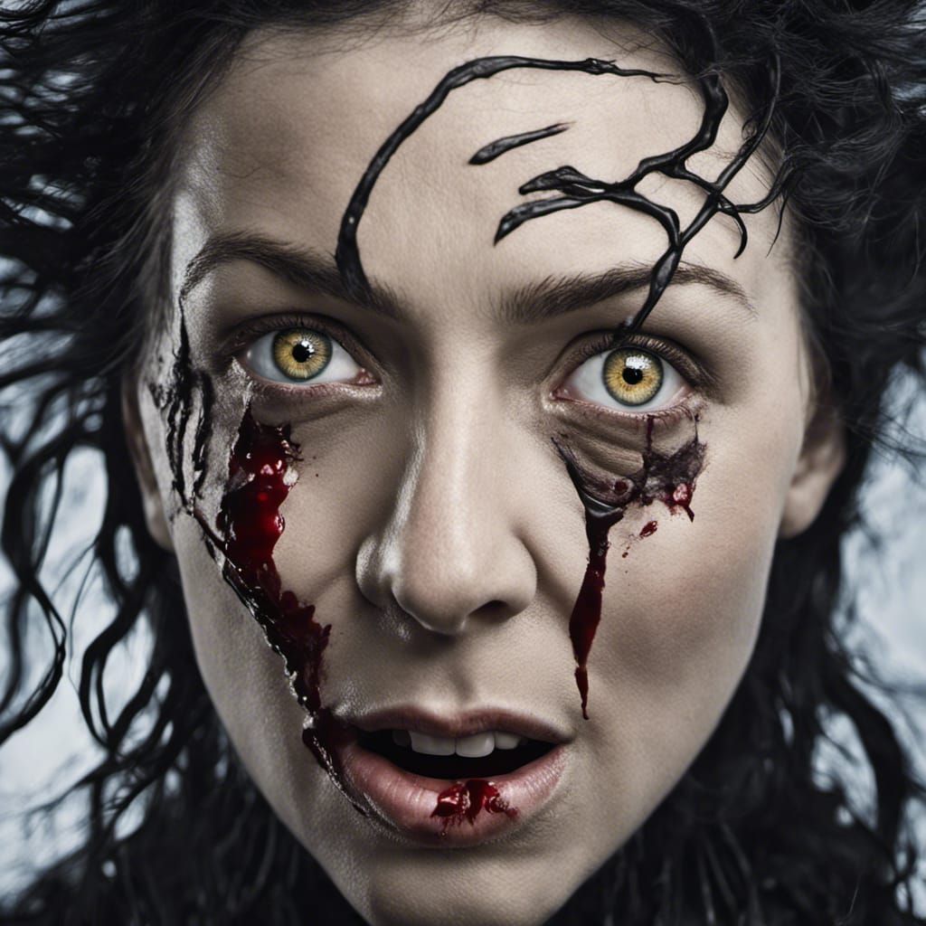 Surreal Raven Woman Portrait with Intense Gaze