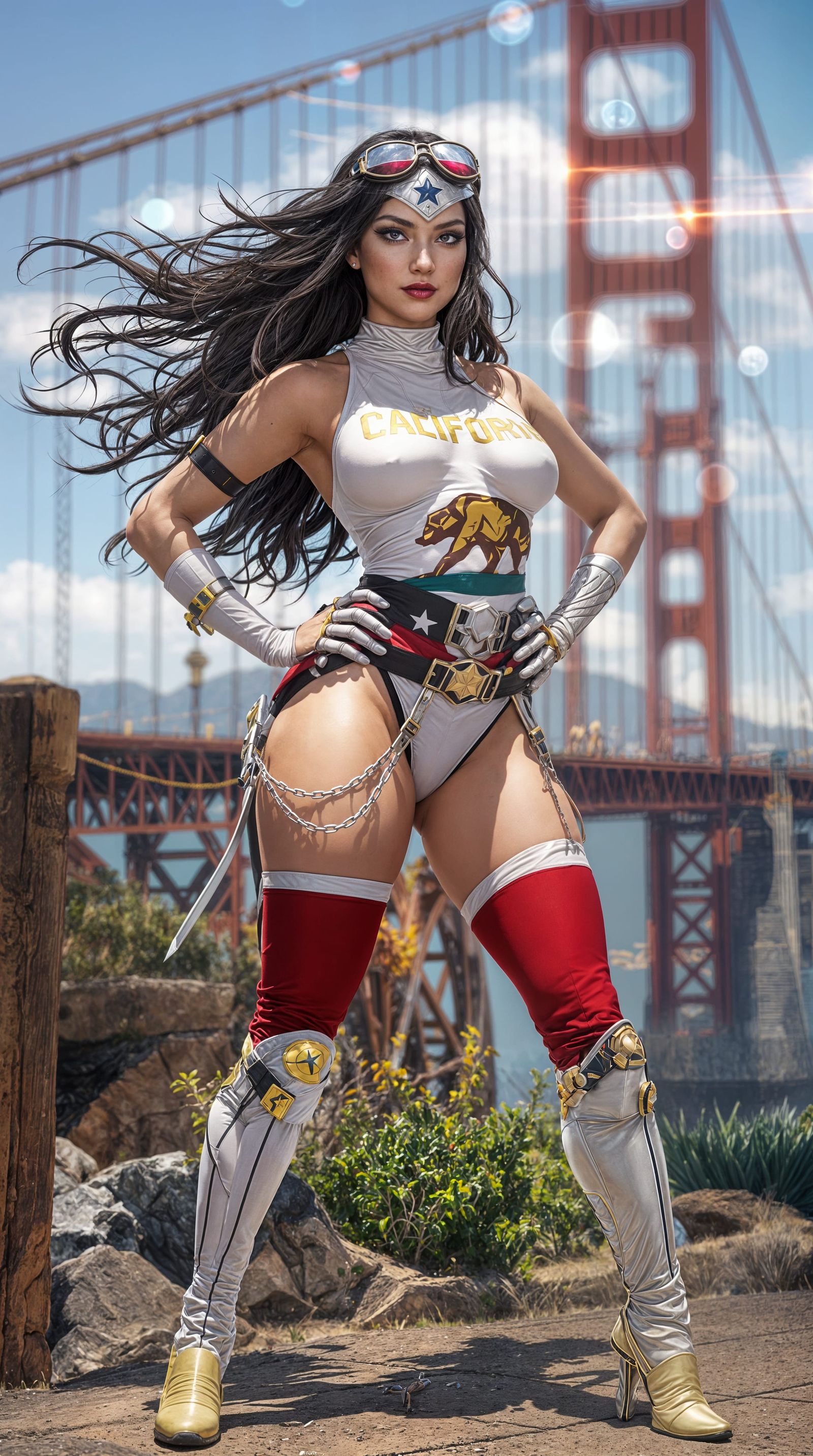 California Superheroine Poses Before Landmark, Frank Cho Sty...