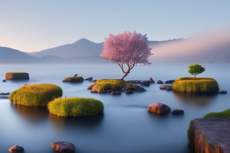 Sakura Tree Emerges: Japanese Anime Digital Illustration