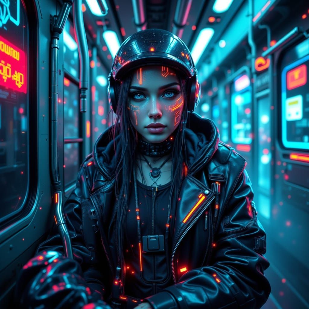 Cyberpunk City Bus Rider