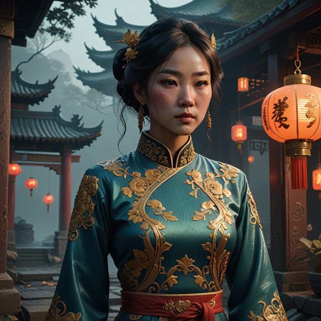 Stunning Traditional Chinese Goddess in Exquisite Cheongsam...