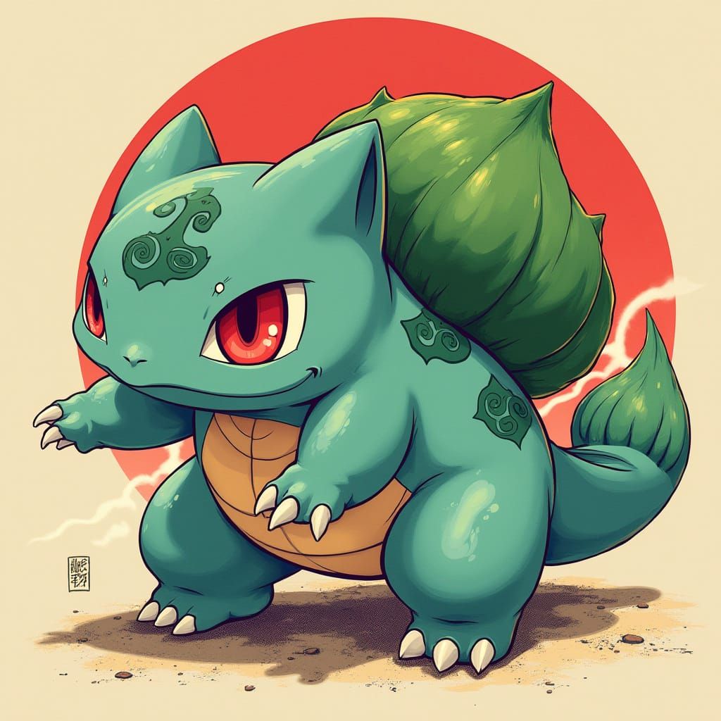 Bulbasaur in Ukiyo-e Style with Audi Logo