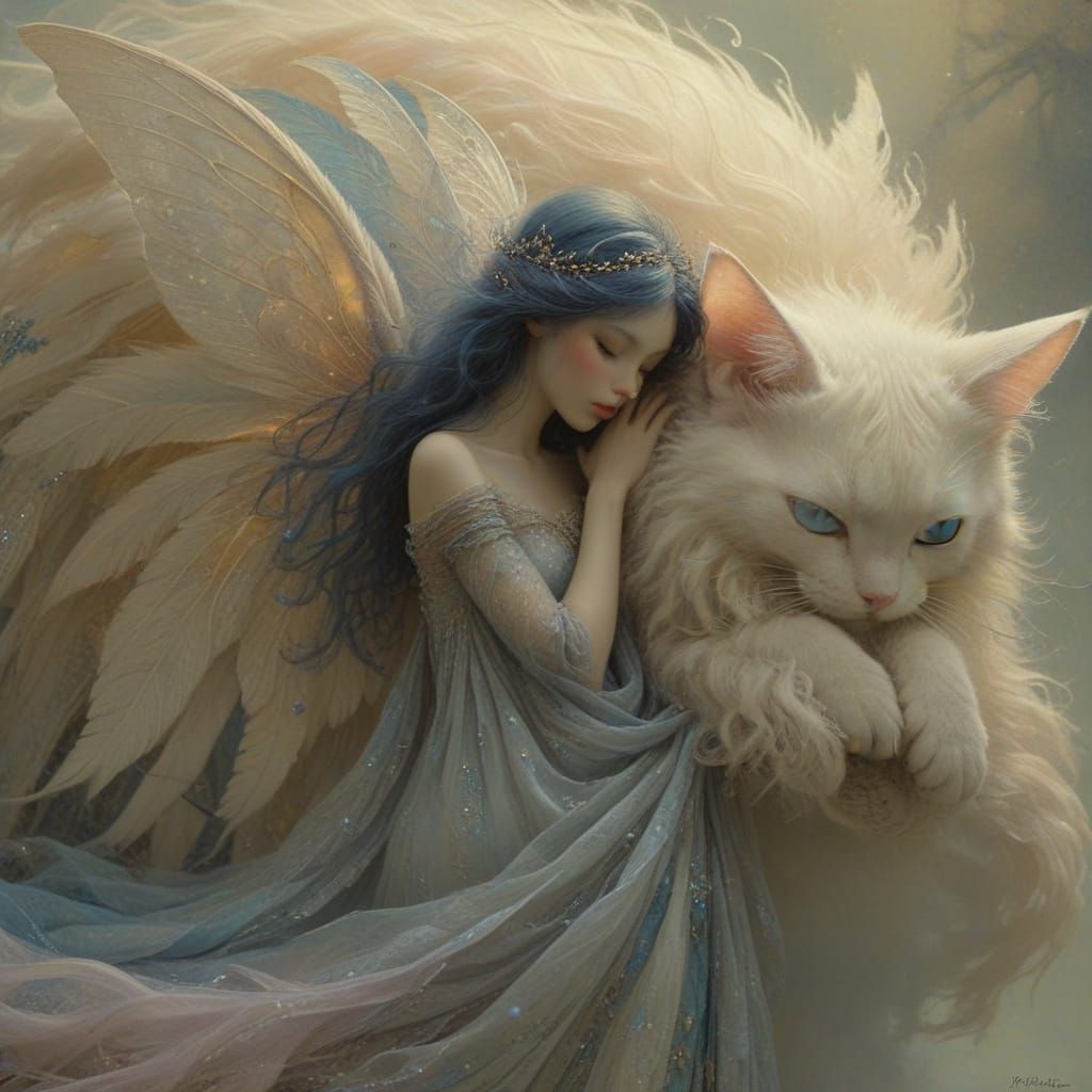 Enchanted Ivory Cat in Dreamy Whimsy