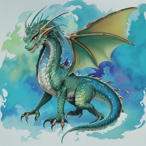 Shimmering Dragon in Gouache Watercolor Style