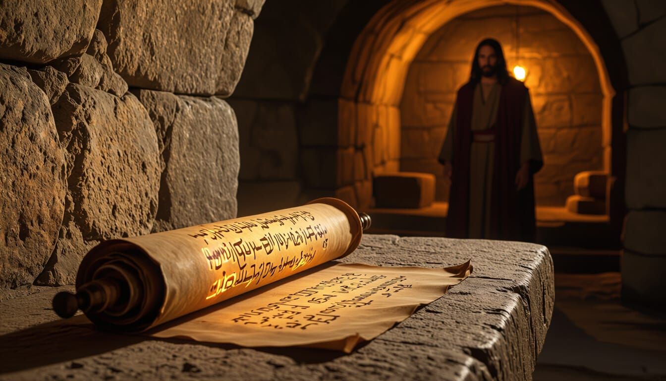 Glowing Ancient Scroll in Biblical Realism Style