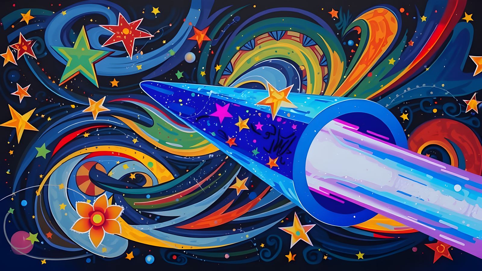 Spinning Cylinder Races Through Impasto Cosmos