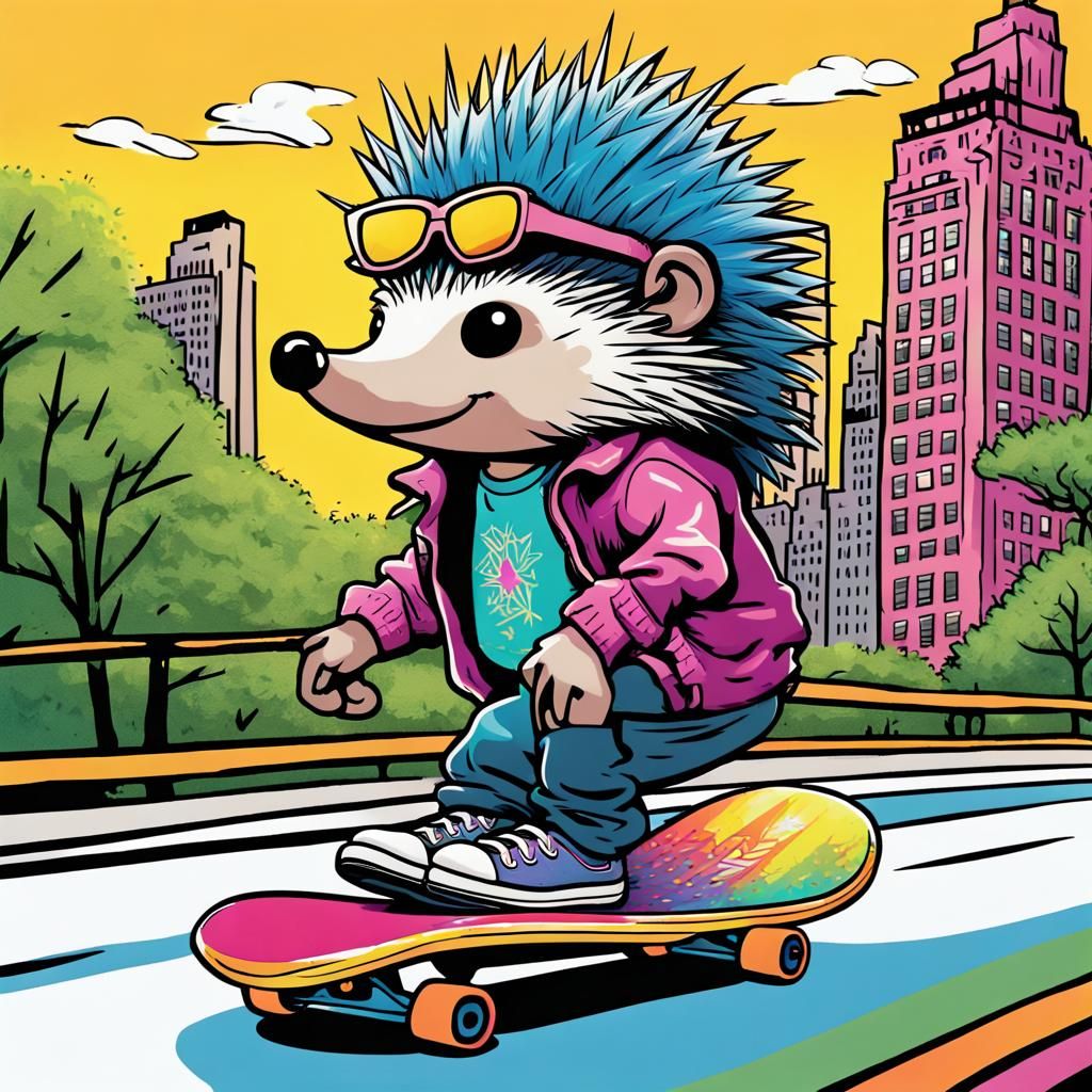 hedgehog on skateboard