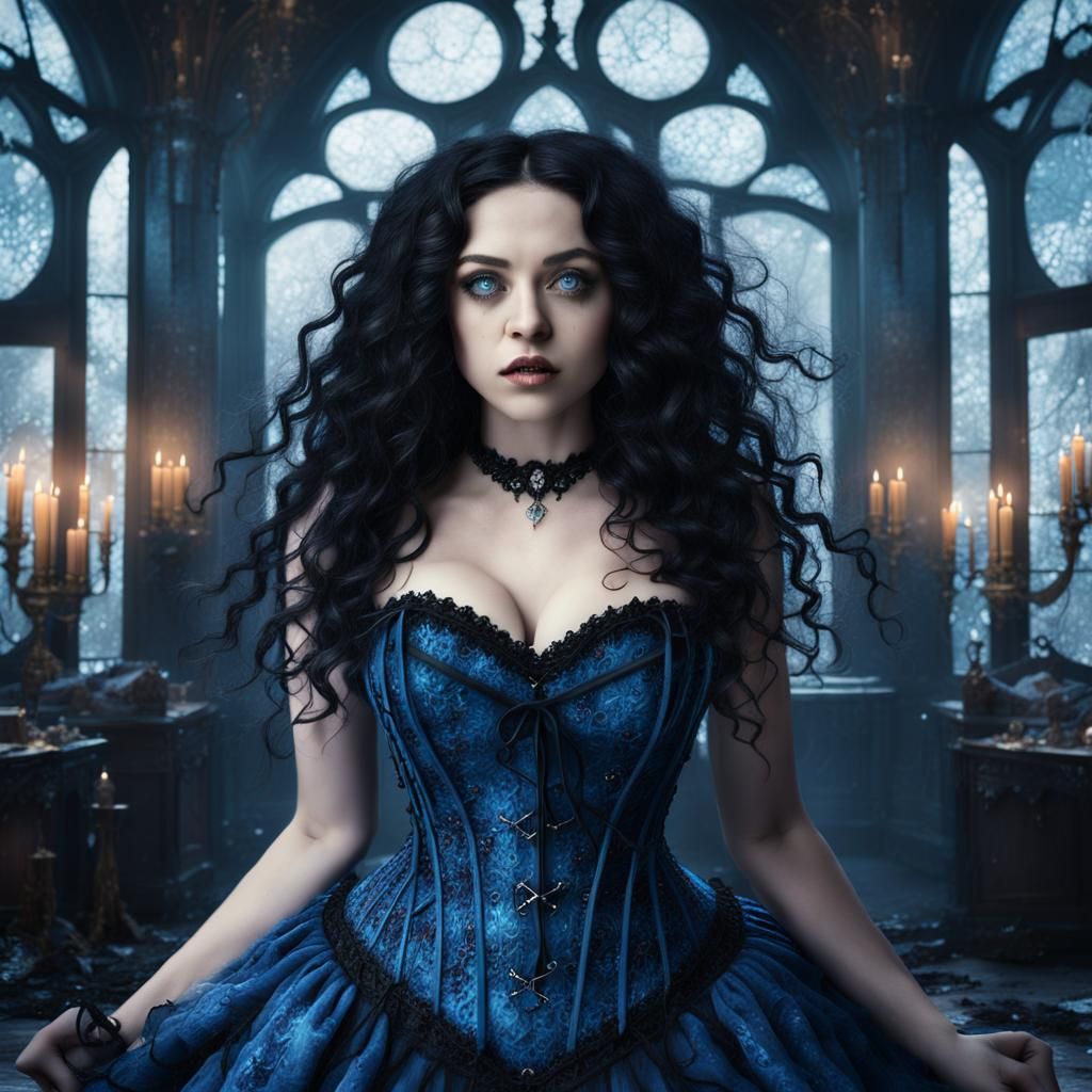 Gothic Alice Portrait Through Shattered Glass