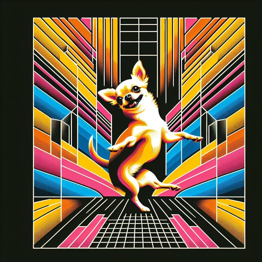 Dancing Chihuahua in Bauhaus Pop Art Style