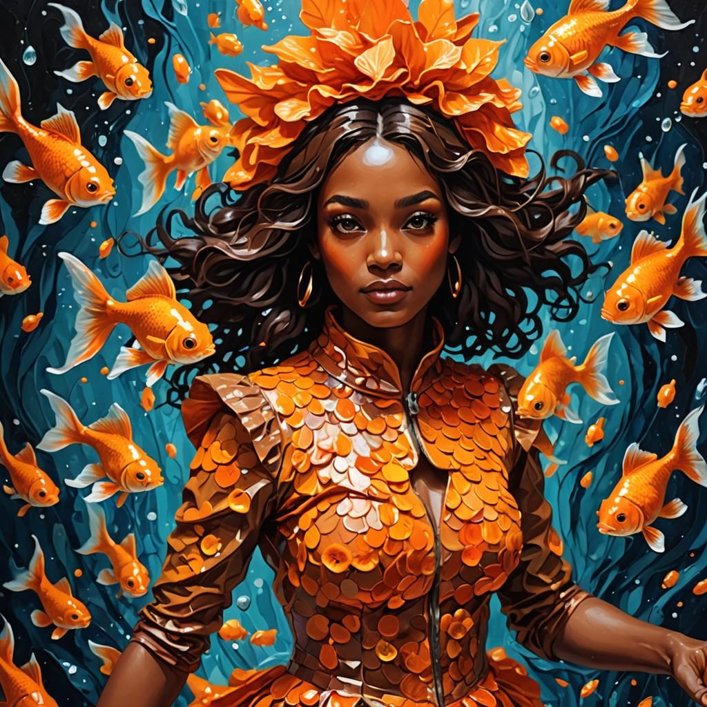 Girl in Goldfish Costume: Impasto Gel Fantasy