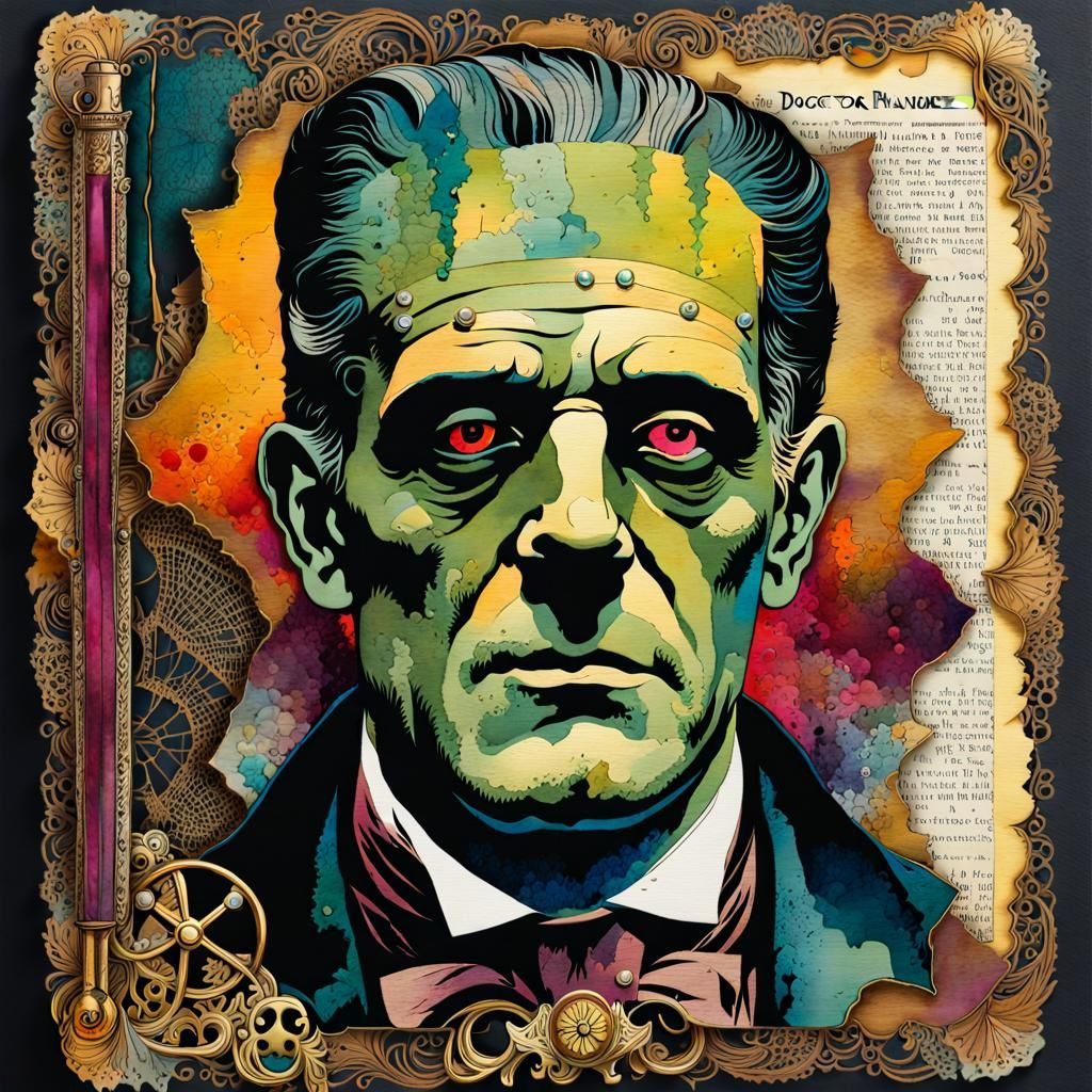 Macabre Doctor Frankenstein in Vintage Horror Style