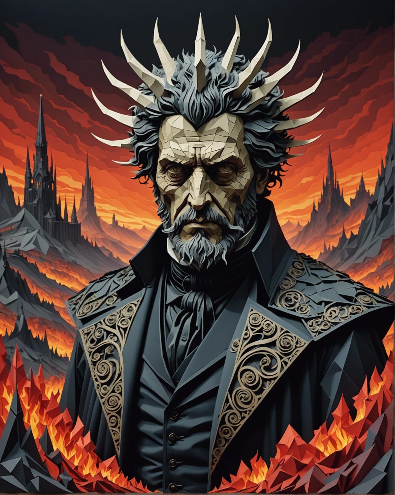 King of Hell in Gothic Papercraft Style