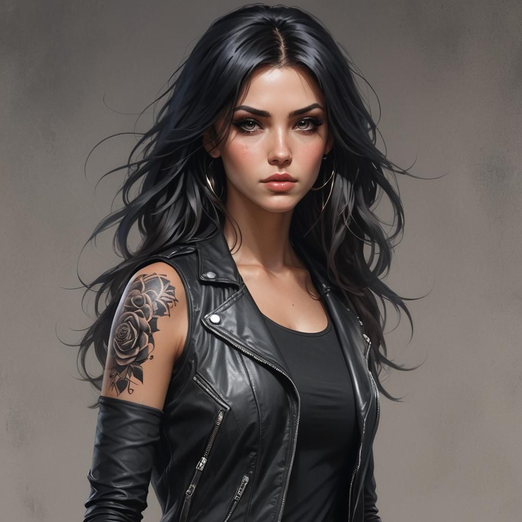 Attractive Girl with Rose Tattoo, Hyperdetailed Portrait