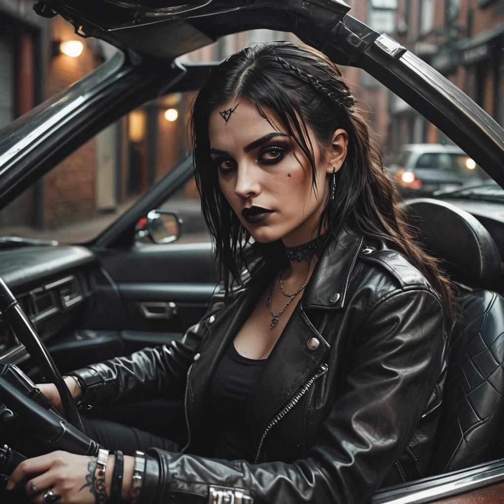 Goth Girl in Supercar: Cinematic Portrait