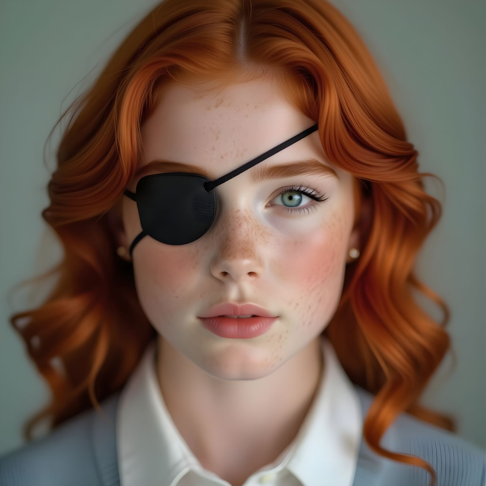 Redhead Teen Girl with Eyepatch and Braces