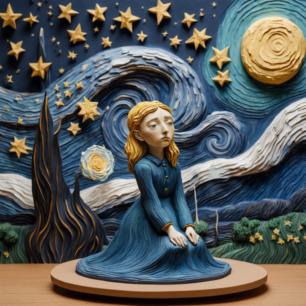 3D Starry Night Scene in Vibrant Clay