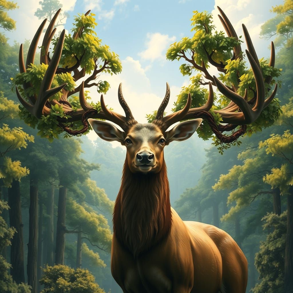 Giant Deer Majestically Holds Towering Antler Forest in Ench...
