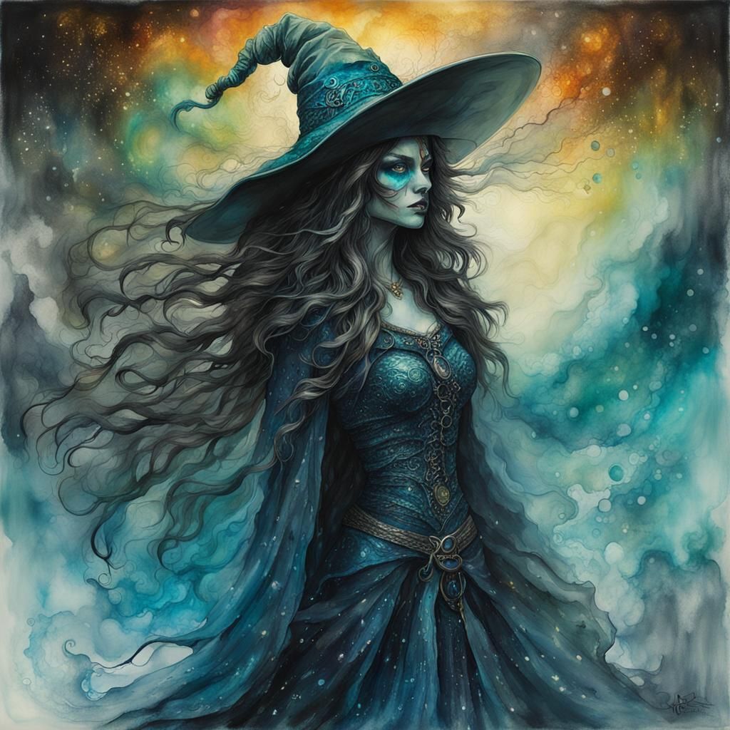 Magical Witch Woman in Mixed Media