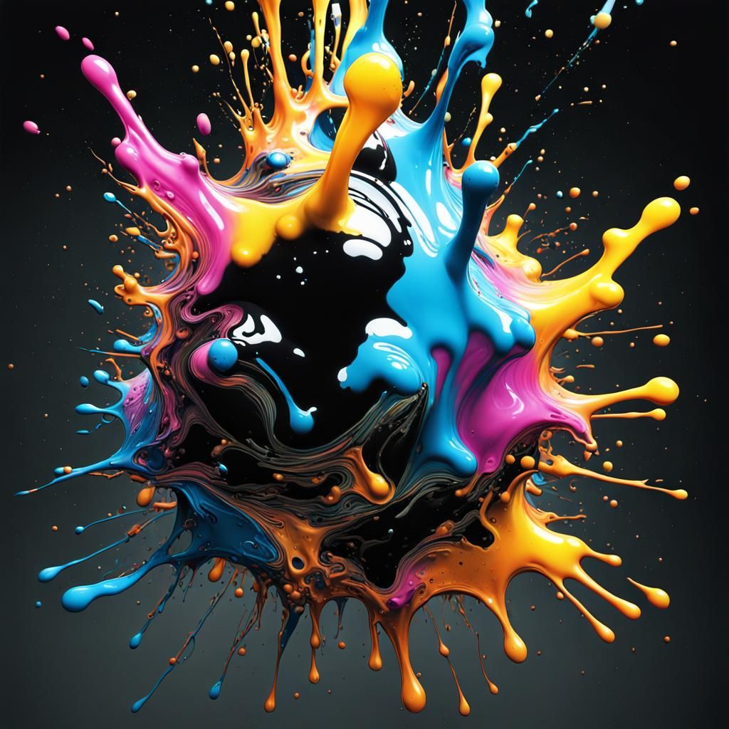 Exploded Ink spatter  centrifugal ink drip asymmetrical  Ror...