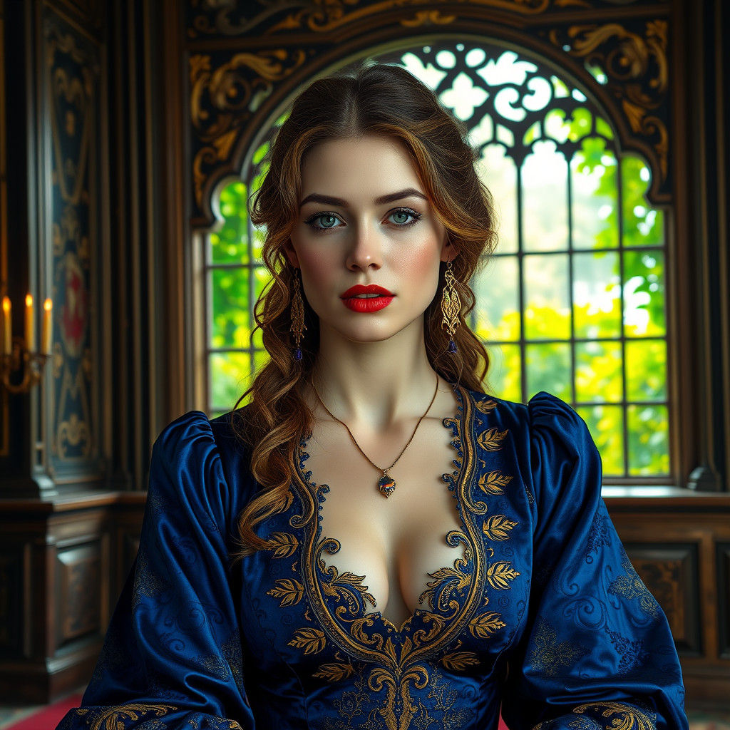 Medieval Portrait in Rossetti Style, Hyperdetailed Digital A...