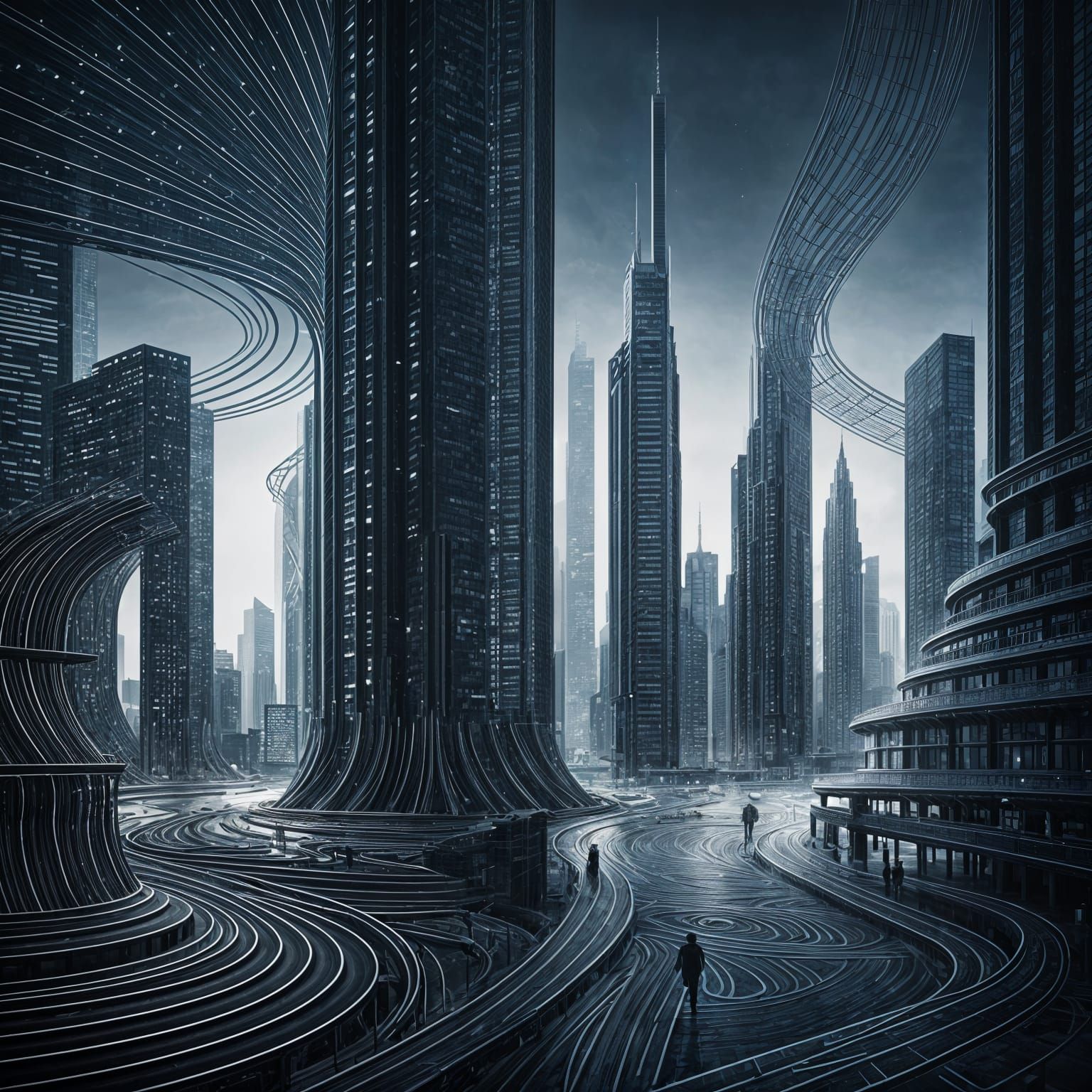 Abstract Cityscape Labyrinth in Black and White