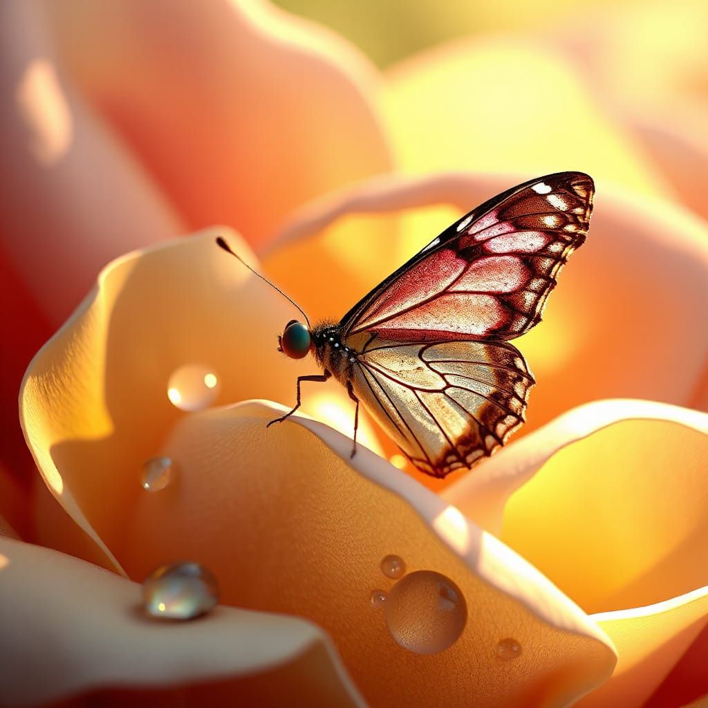 Dragon Eye Butterfly on Rose Leaf: 3D Macro View