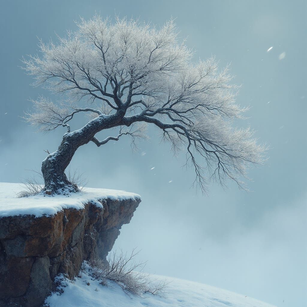 Frozen Winter Ledge in Icy Winds