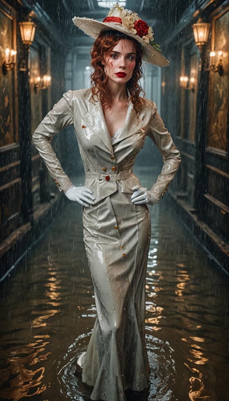 Glamorous Woman in Flooded Titanic Corridor