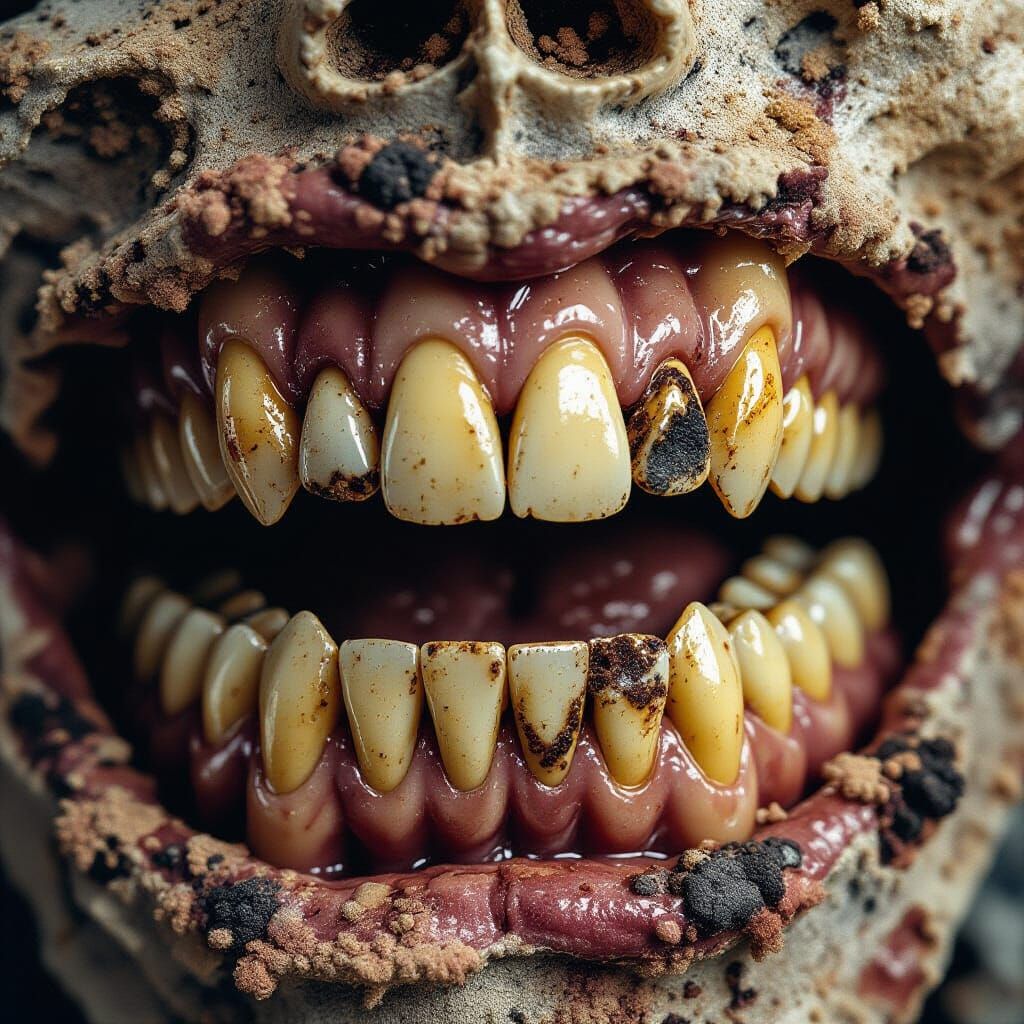 Rotting Teeth Cinematic Film Still with Dramatic Lighting