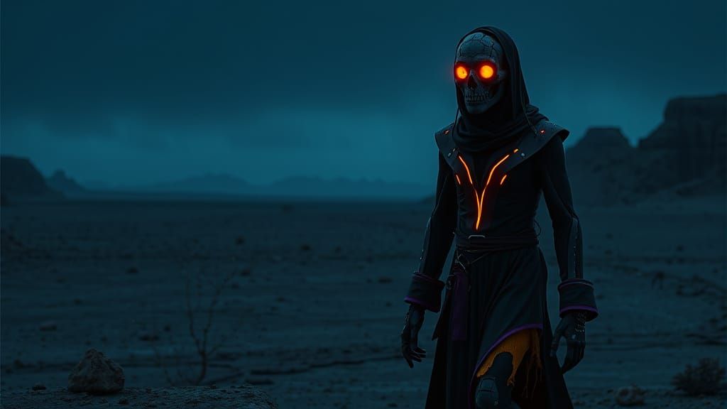 Android in Barren Wasteland: Cyberpunk Style