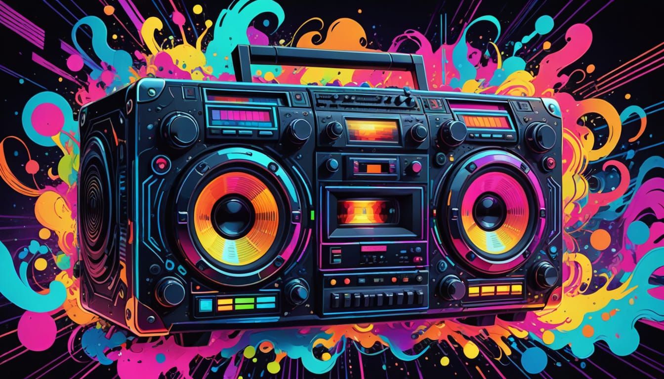 Psychedelic Boombox in Vibrant Digital Art