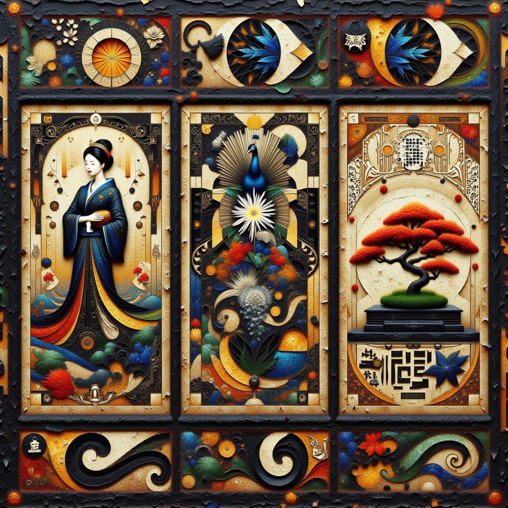 Geometric Hieroglyphic Wall Art in Distressed Style