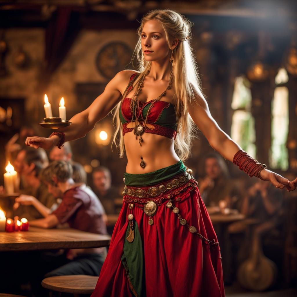 Belly Dancer Performing in Medieval Tavern