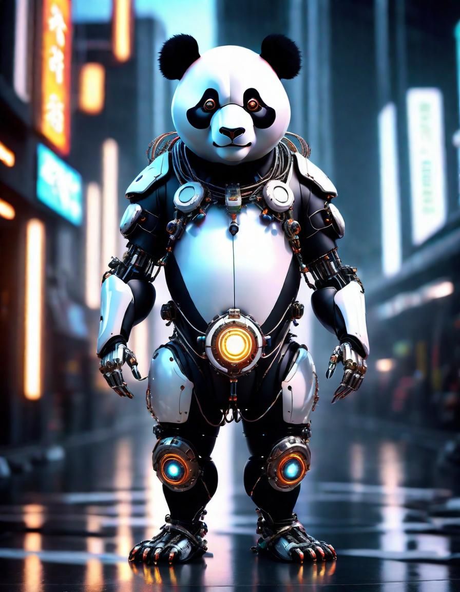 Cybernetic Panda in Anime Photorealistic Style