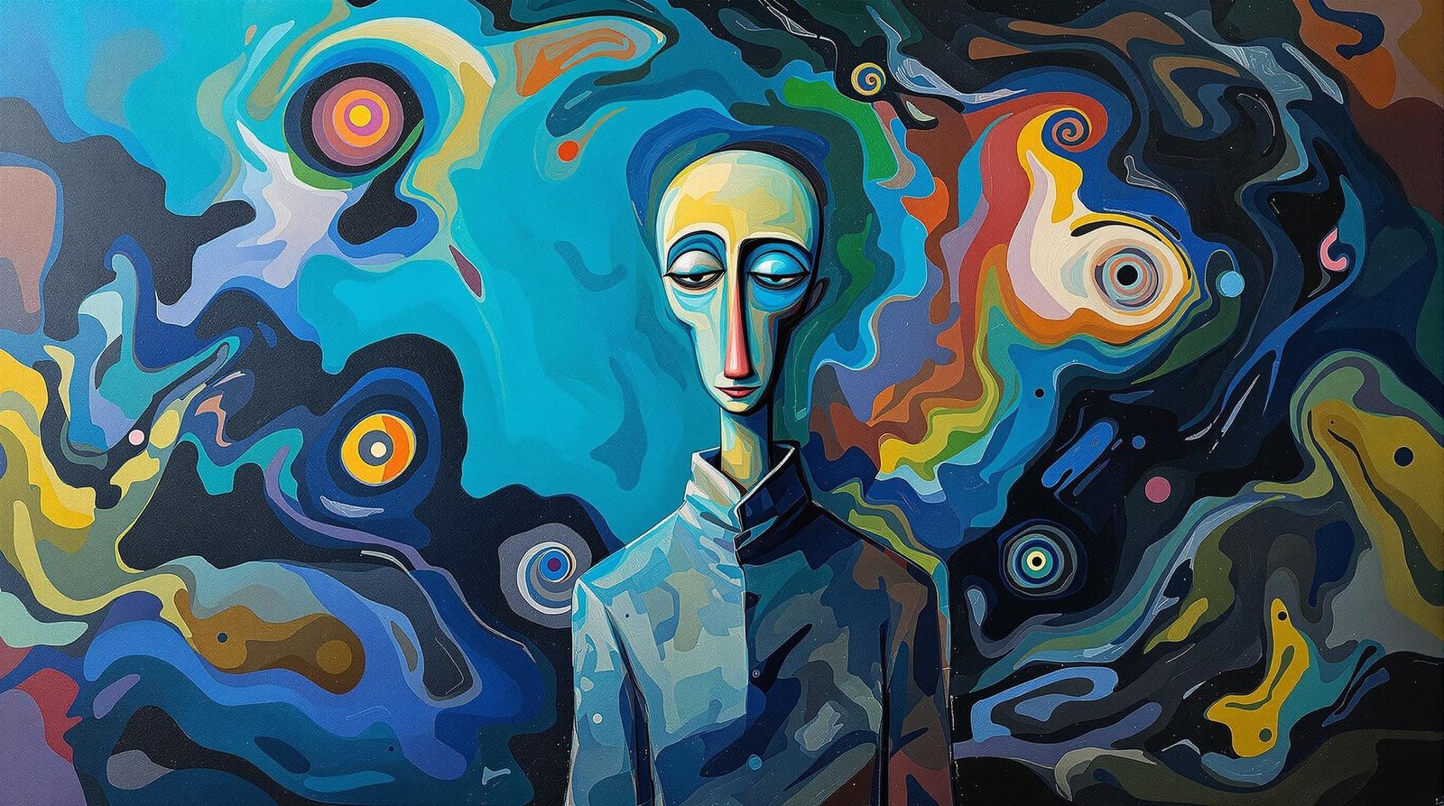 Surrealist Figure in Blue, Inspired by Picasso's Style