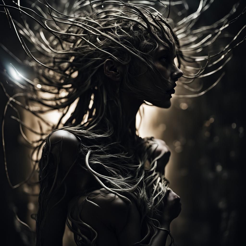 Abstract Metal Root Figure in Giger Style