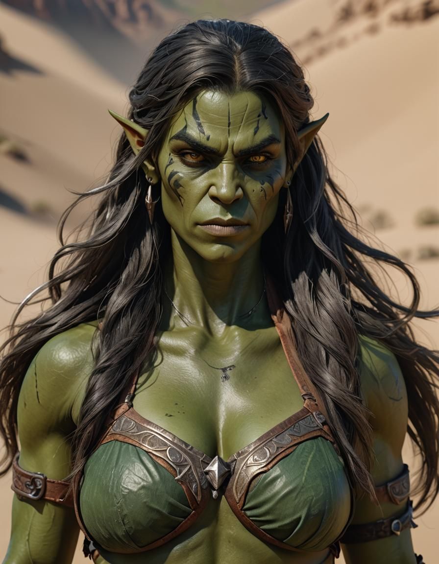 Gorgeous Half-Orc Portrait in Hyper-Realistic Style