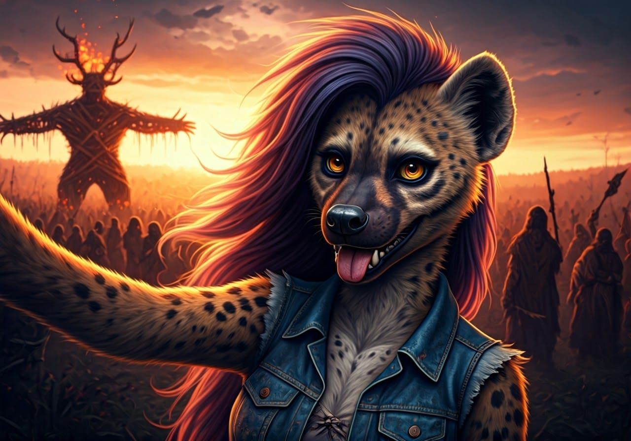 Feminine She-Hyena Captured in Whimsical Pagan Ritual