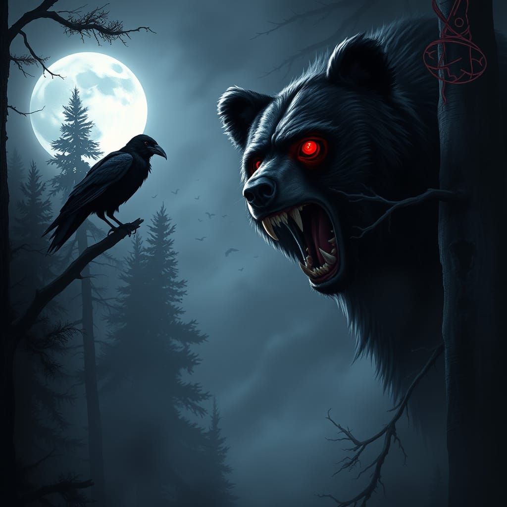 Menacing Black Bear Unleashes Dark Forest Terror