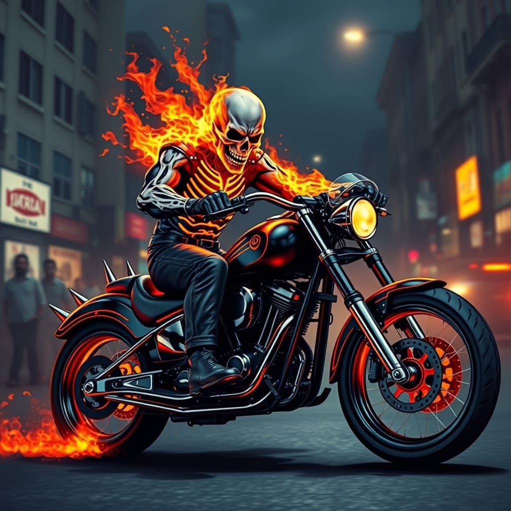 Cyberpunk Skull Rider Conquers Dark City Streets