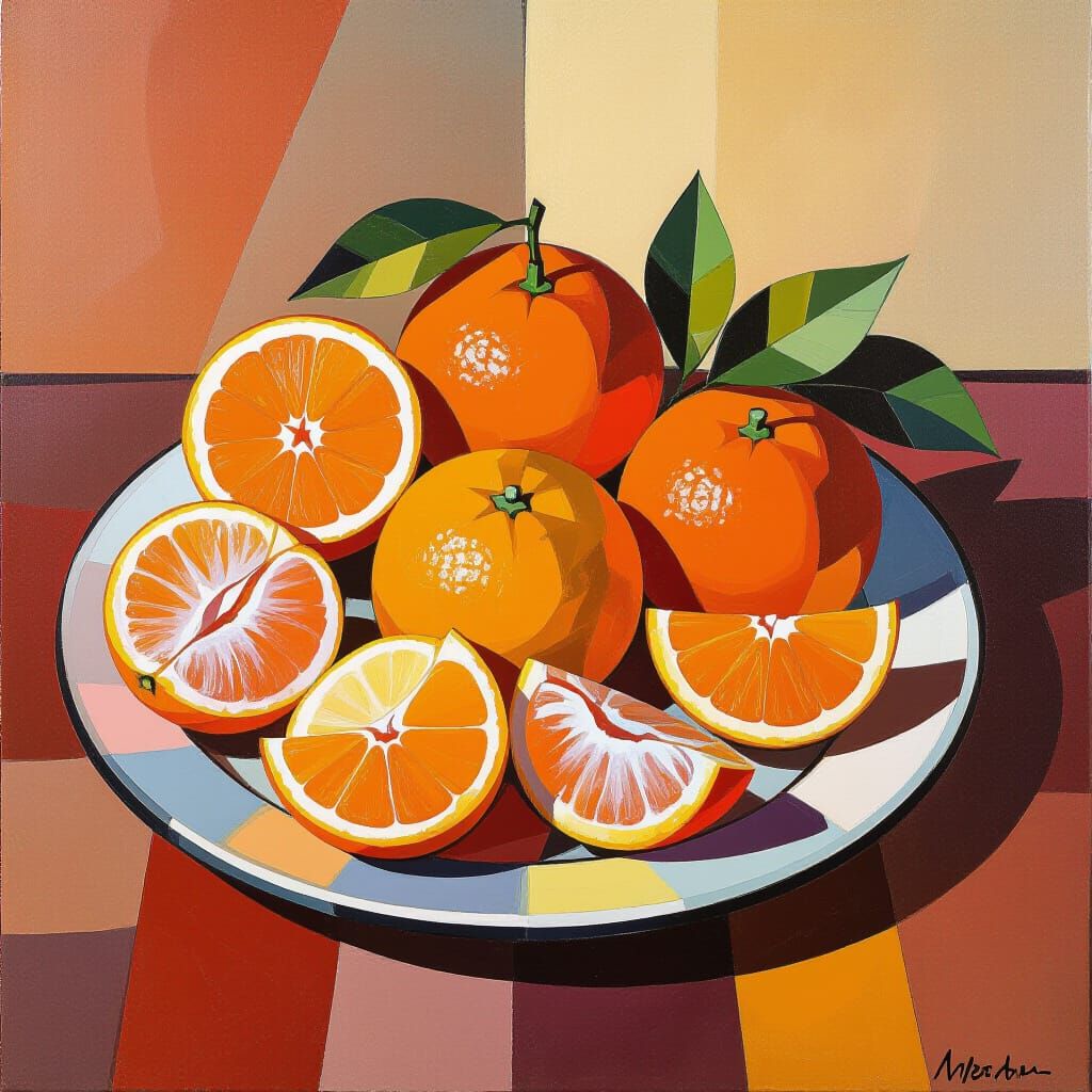 Oranges Still Life in Abstract Expressionist Style
