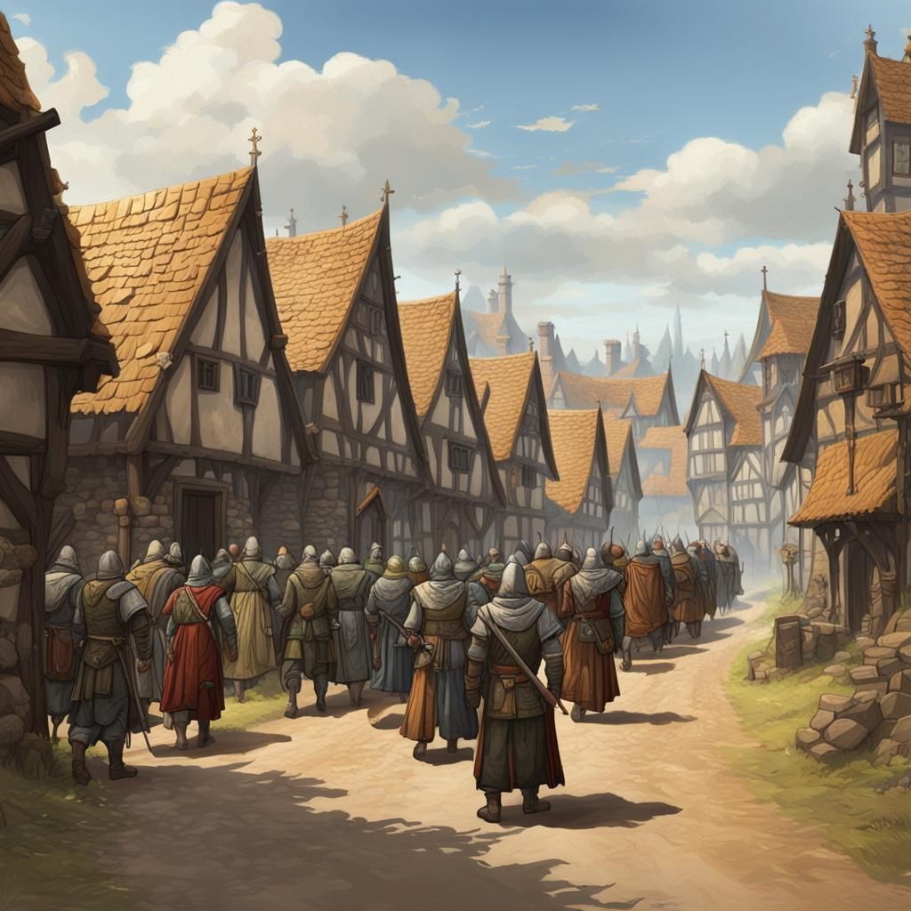 Medieval Guilds on Dirt Road in Pathfinder Style