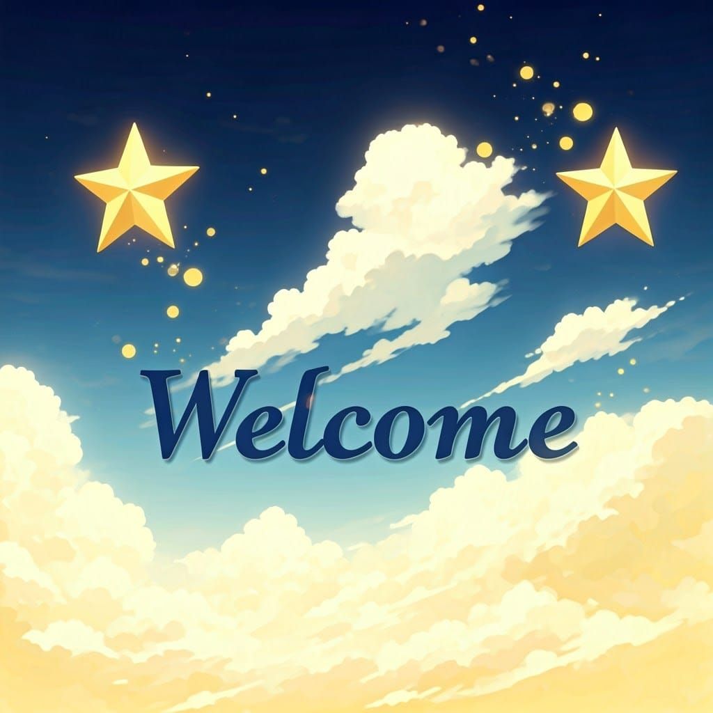 Breathtaking Anime Welcome Scene in Dark Blue Block Letters