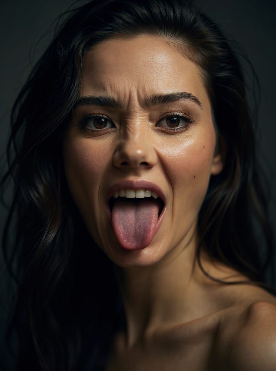 Cinematic Portrait of Woman Sticking Tongue Out
