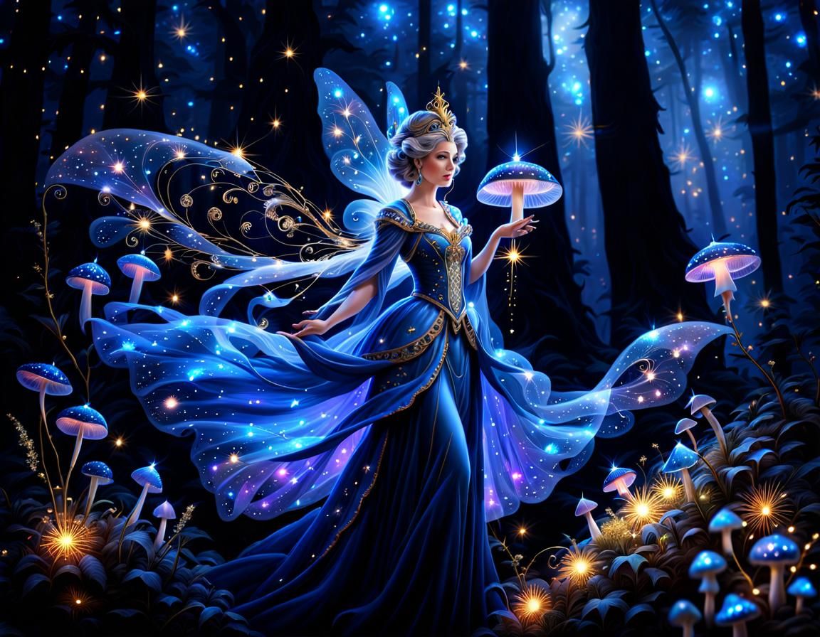 Bioluminescent Fairy Godmother in Enchanted Forest