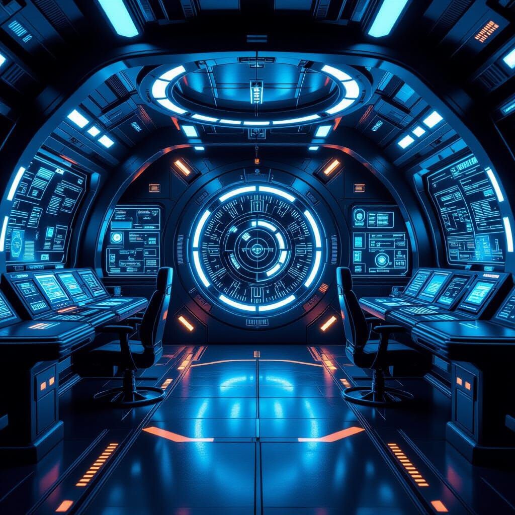 Futuristic Spaceship Interior with Glowing Instruments
