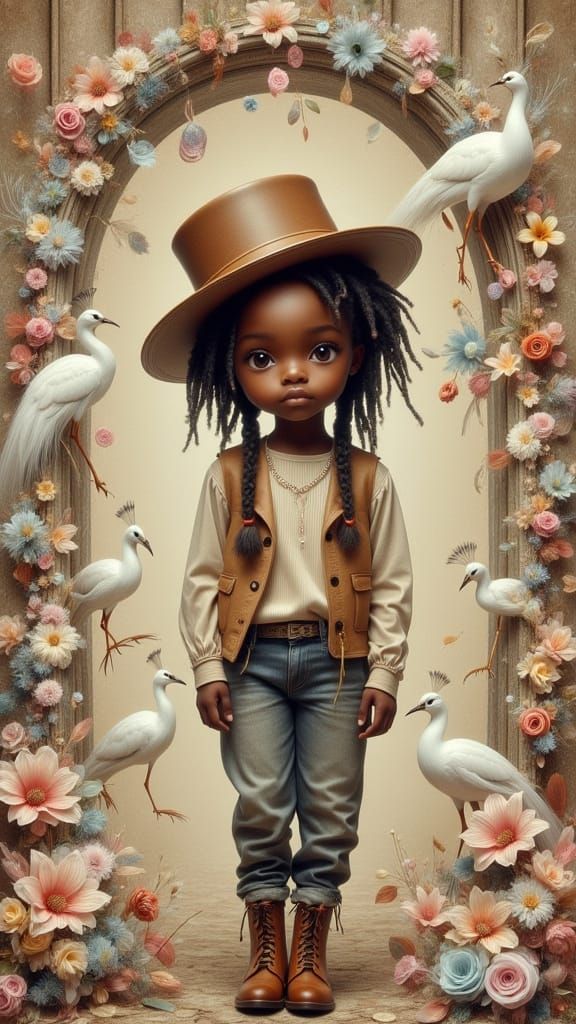 Fairytale Girl with Chalk Art and Stone Arches