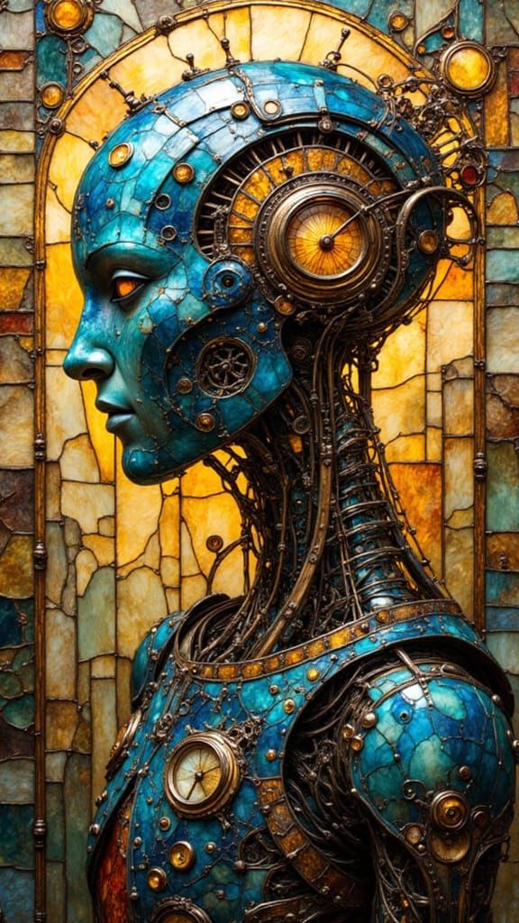 Felt Robot Portrait in Stained Glass Mosaic